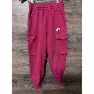 Nike Kids Girls Pink Fleece Cargo Joggers Pants SIze Small 4-5 Yrs Barbie